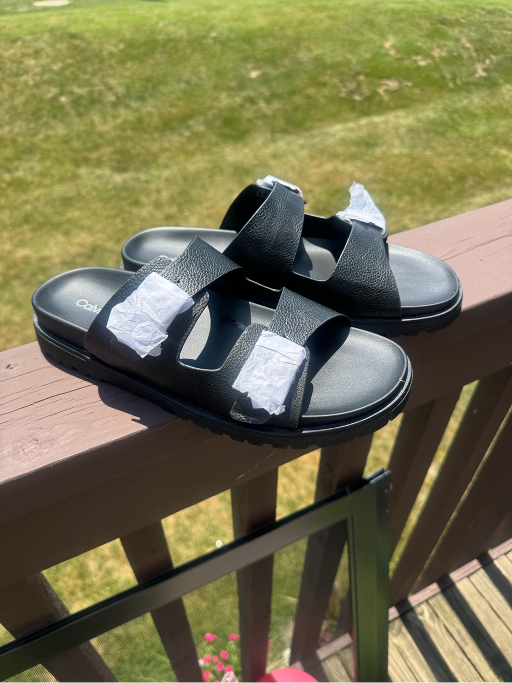 Calvin Klein Black Double-Strap Slide Sandals
